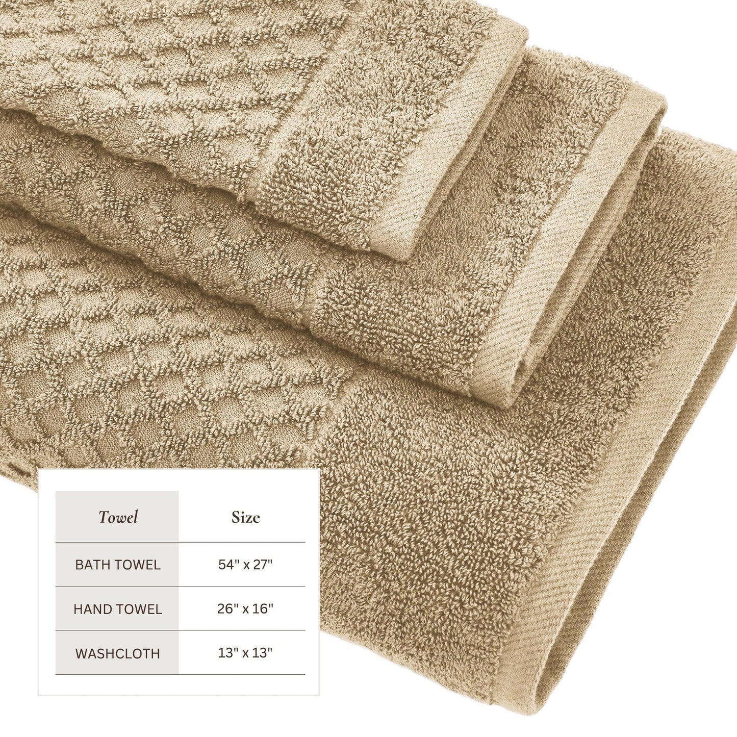 Linery & Co. Cotton Diamond Waffle Texture Bath Towels.