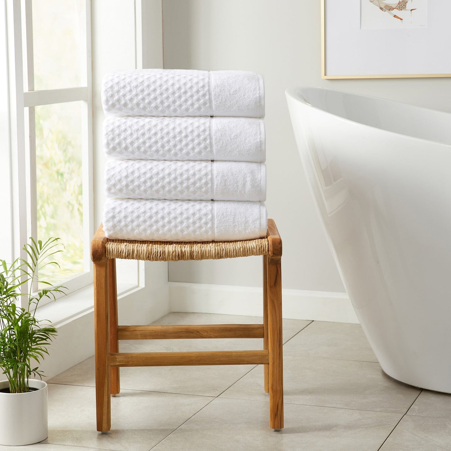 Linery & Co. Cotton Diamond Waffle Texture Bath Towels.