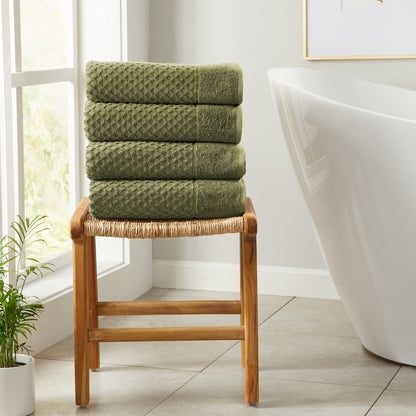 Linery & Co. Cotton Diamond Waffle Texture Bath Towels.