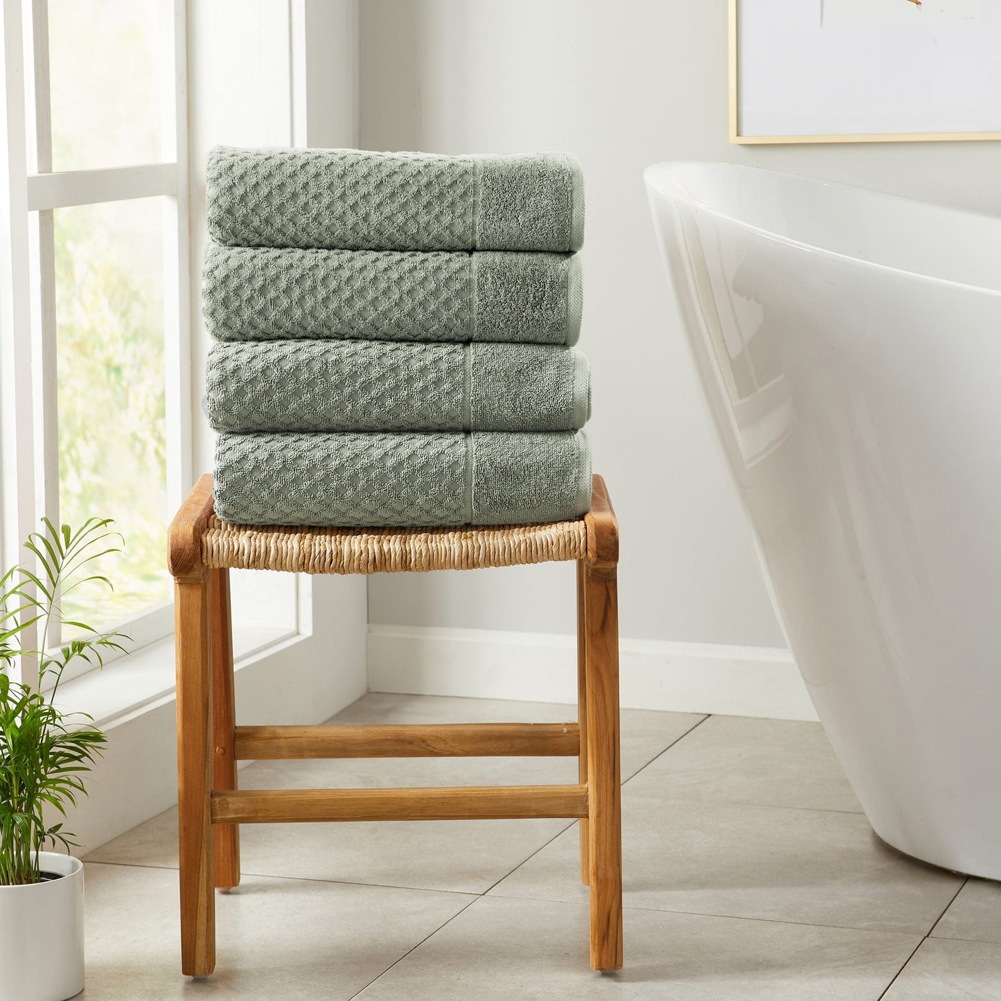 Linery & Co. Cotton Diamond Waffle Texture Bath Towels.