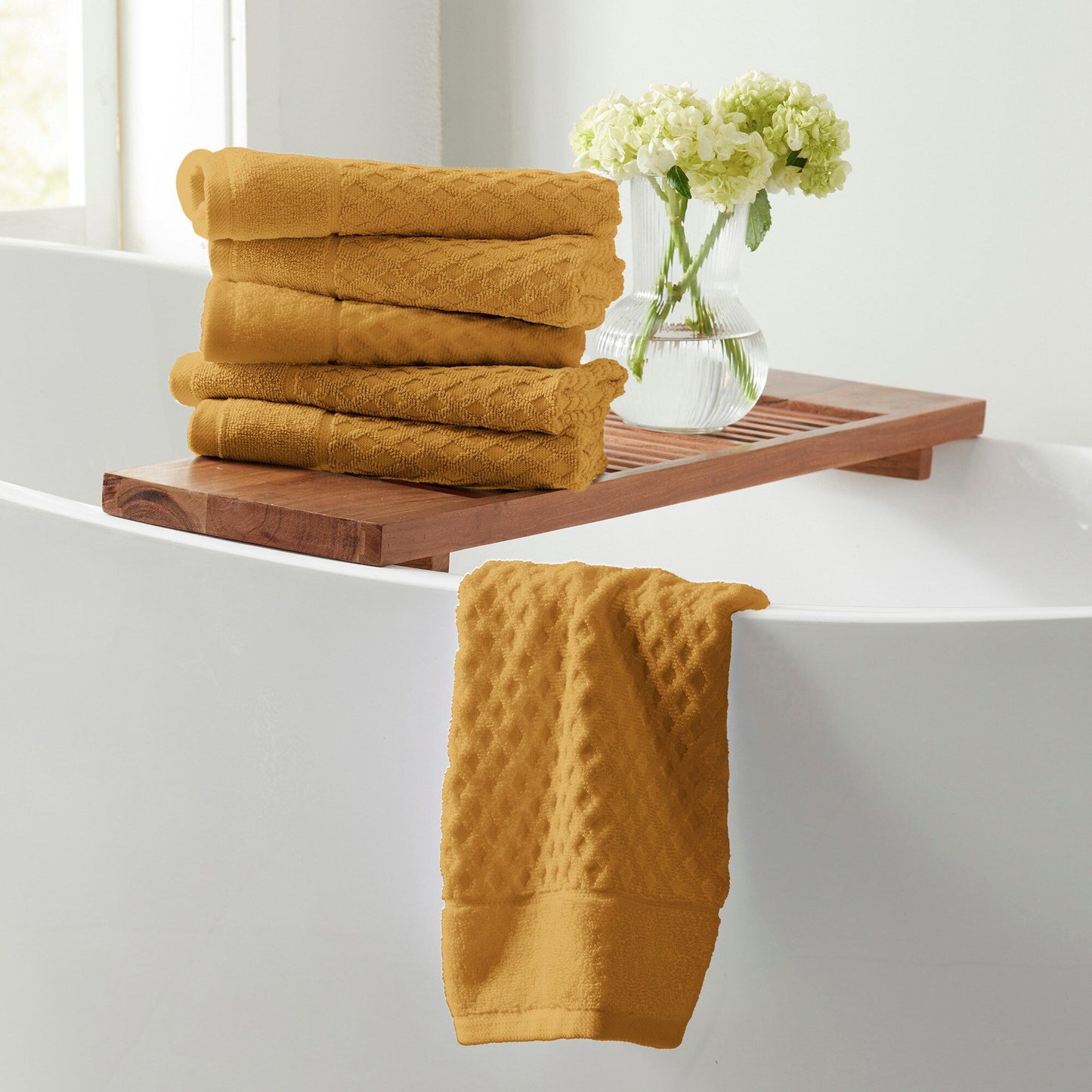 Linery & Co. Cotton Diamond Waffle Texture Bath Towels.