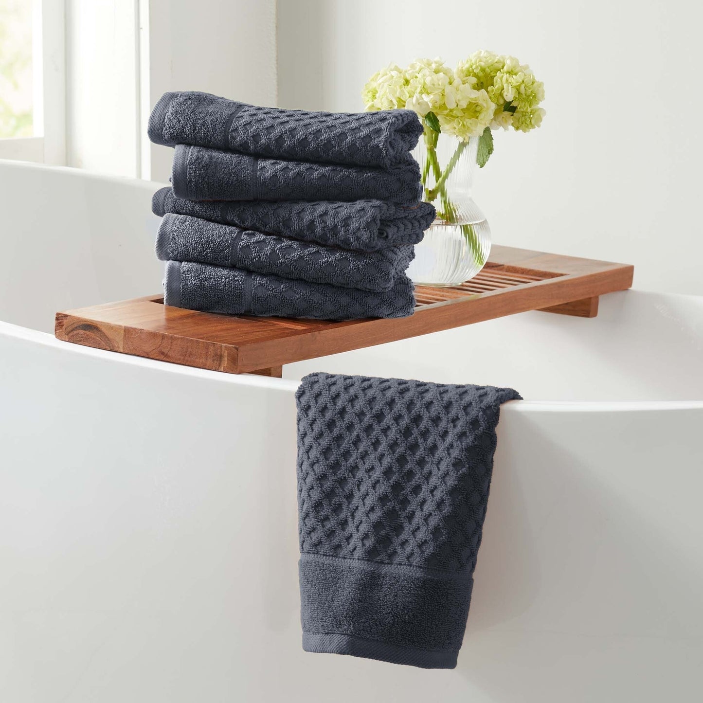 Linery & Co. Cotton Diamond Waffle Texture Bath Towels.