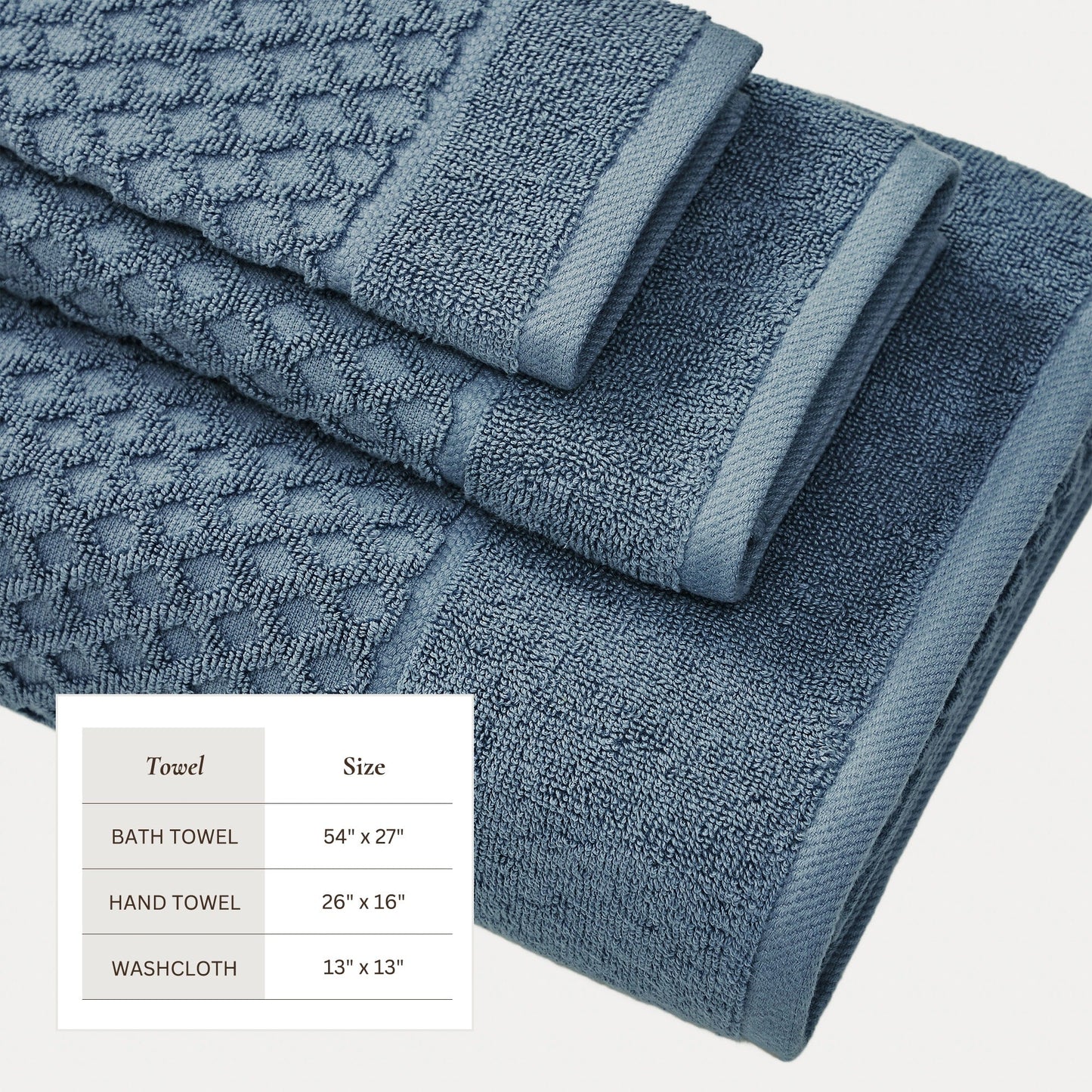 Linery & Co. Cotton Diamond Waffle Texture Bath Towels.