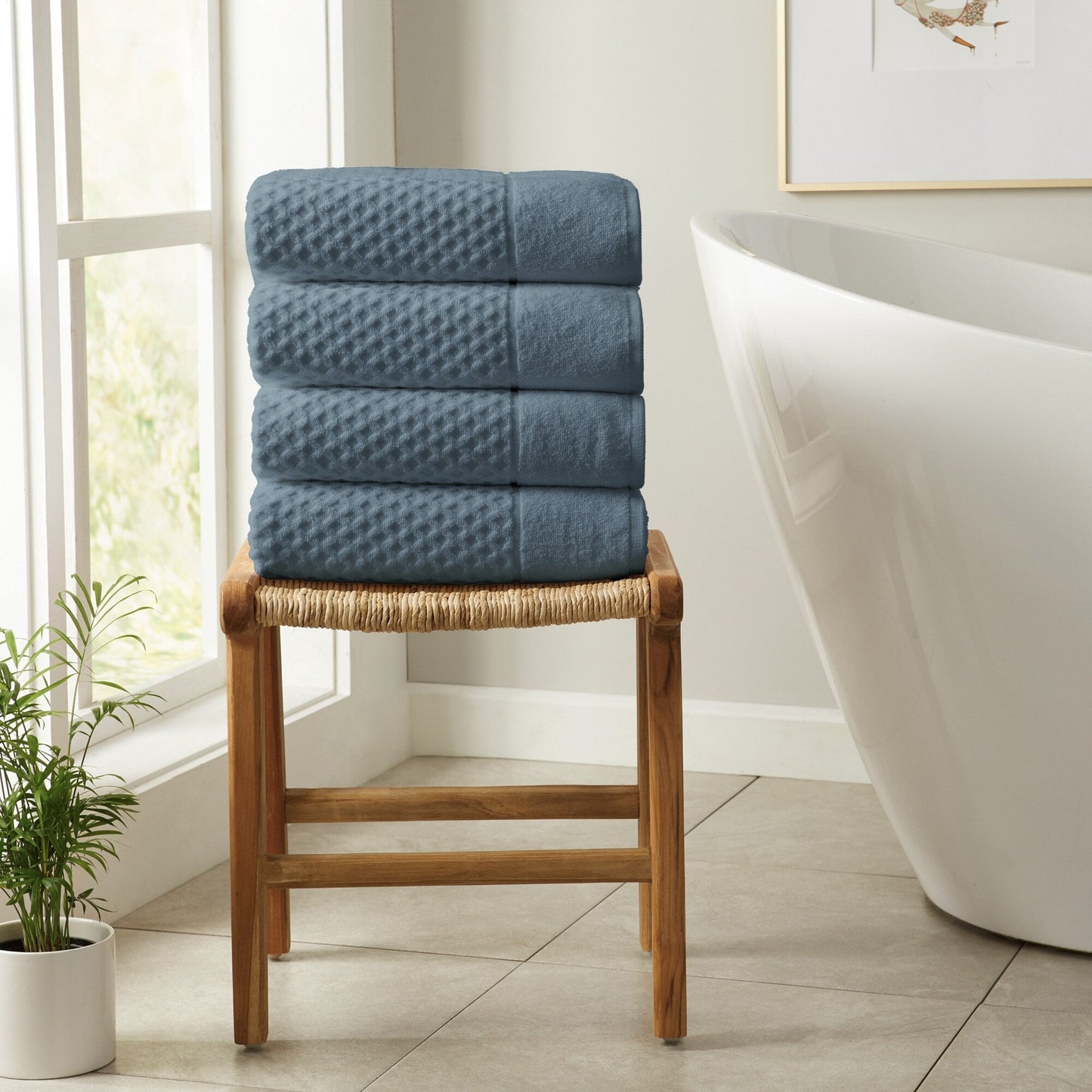 Linery & Co. Cotton Diamond Waffle Texture Bath Towels.