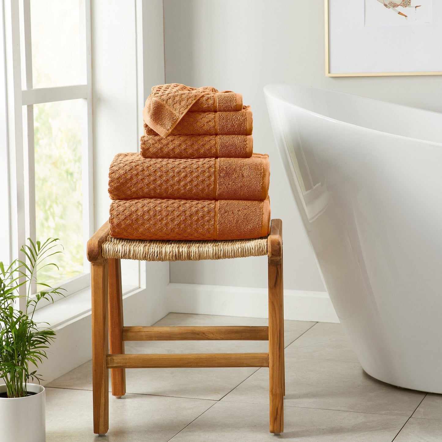 Linery & Co. Cotton Diamond Waffle Texture Bath Towels.