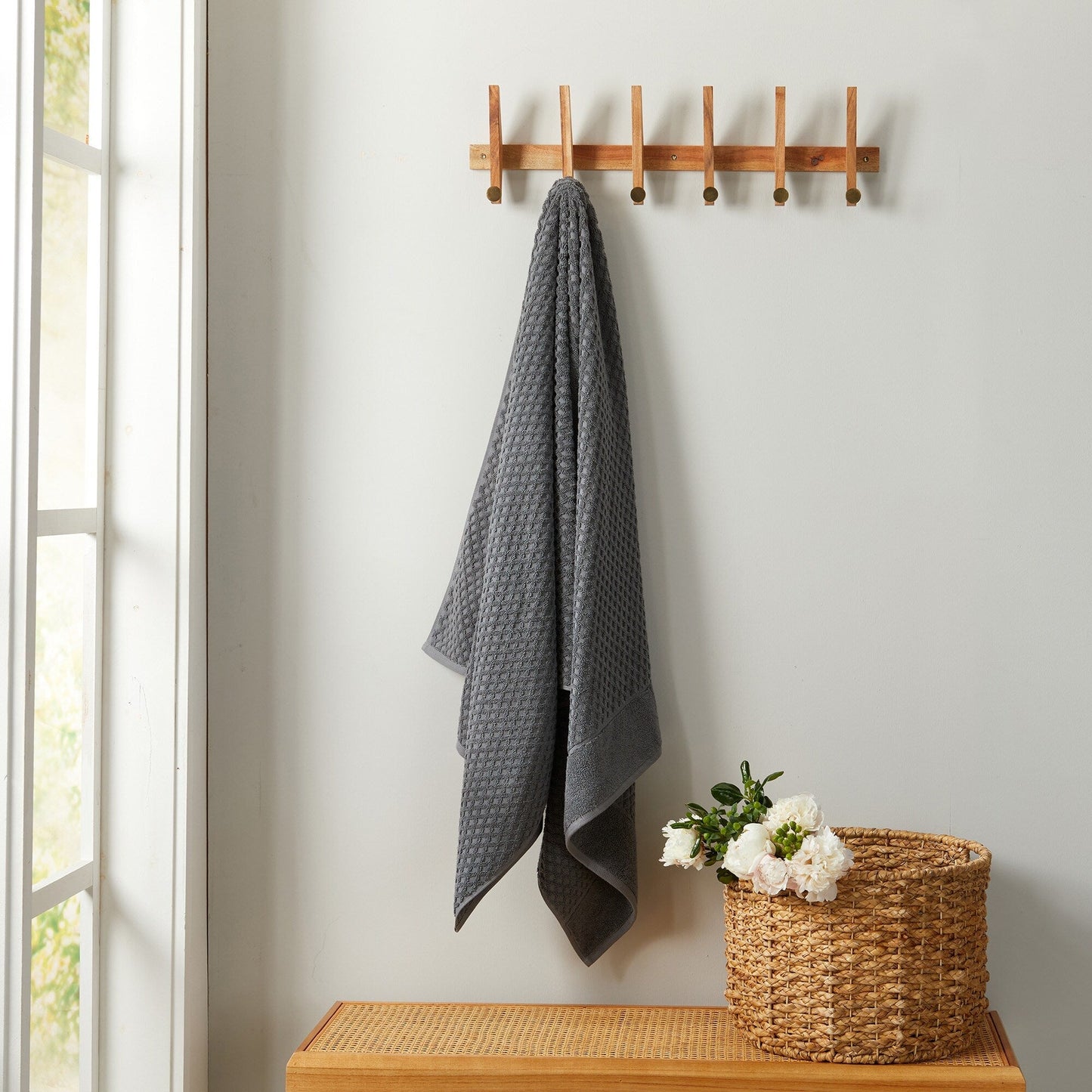 Linery & Co. Cotton Diamond Waffle Texture Bath Towels.