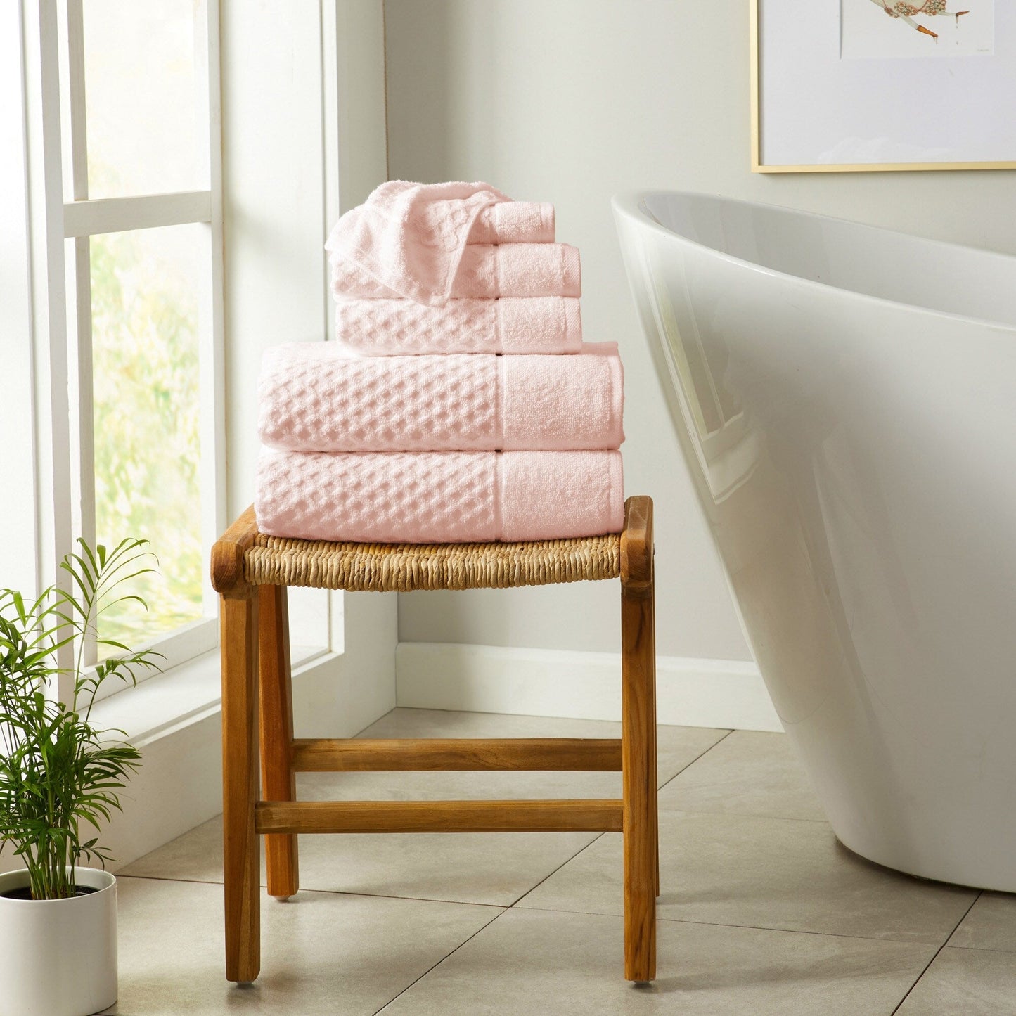 Linery & Co. Cotton Diamond Waffle Texture Bath Towels.