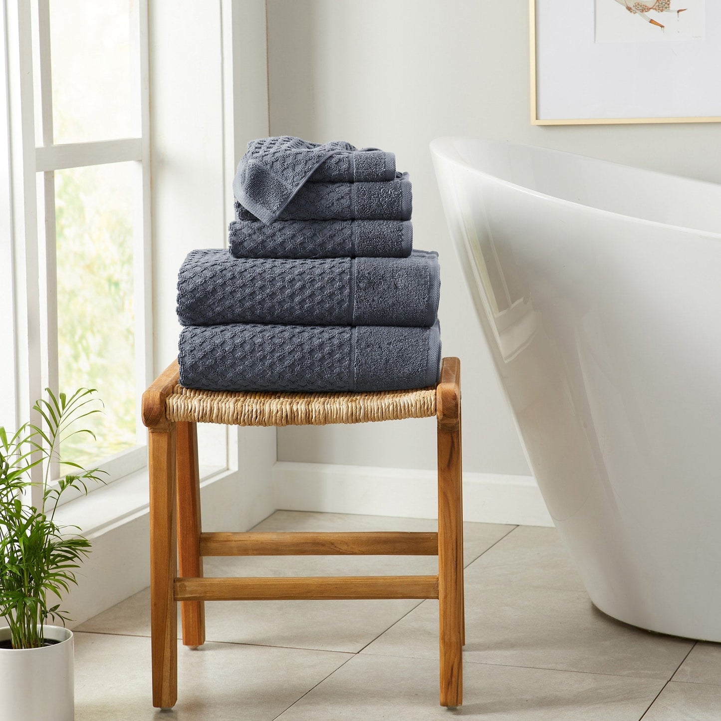 Linery & Co. Cotton Diamond Waffle Texture Bath Towels.