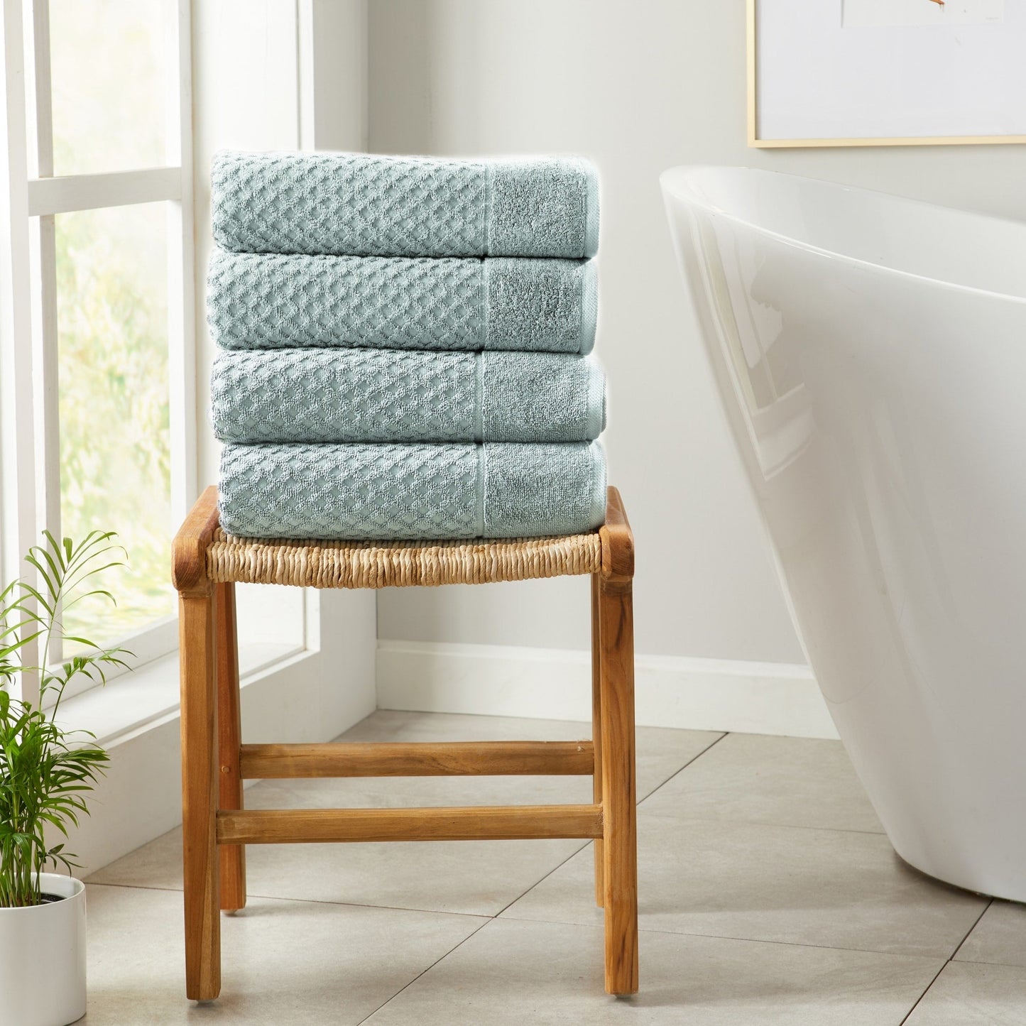 Linery & Co. Cotton Diamond Waffle Texture Bath Towels.