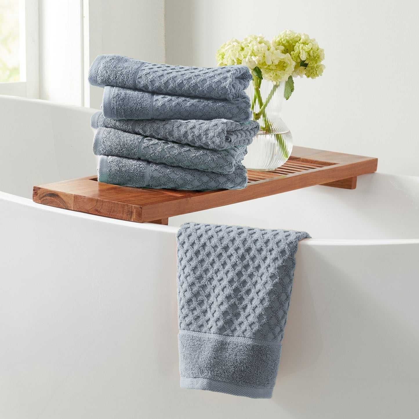 Linery & Co. Cotton Diamond Waffle Texture Bath Towels.
