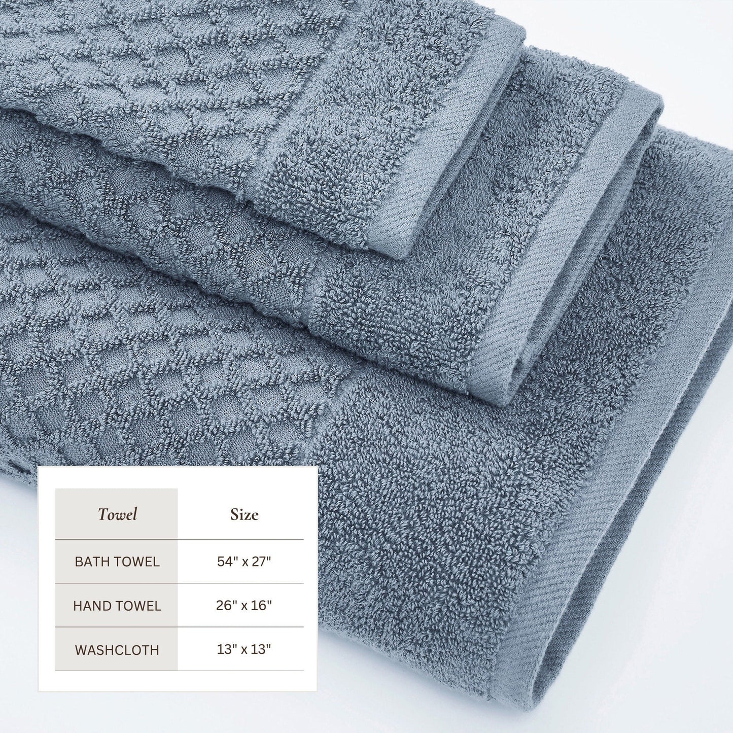 Linery & Co. Cotton Diamond Waffle Texture Bath Towels.