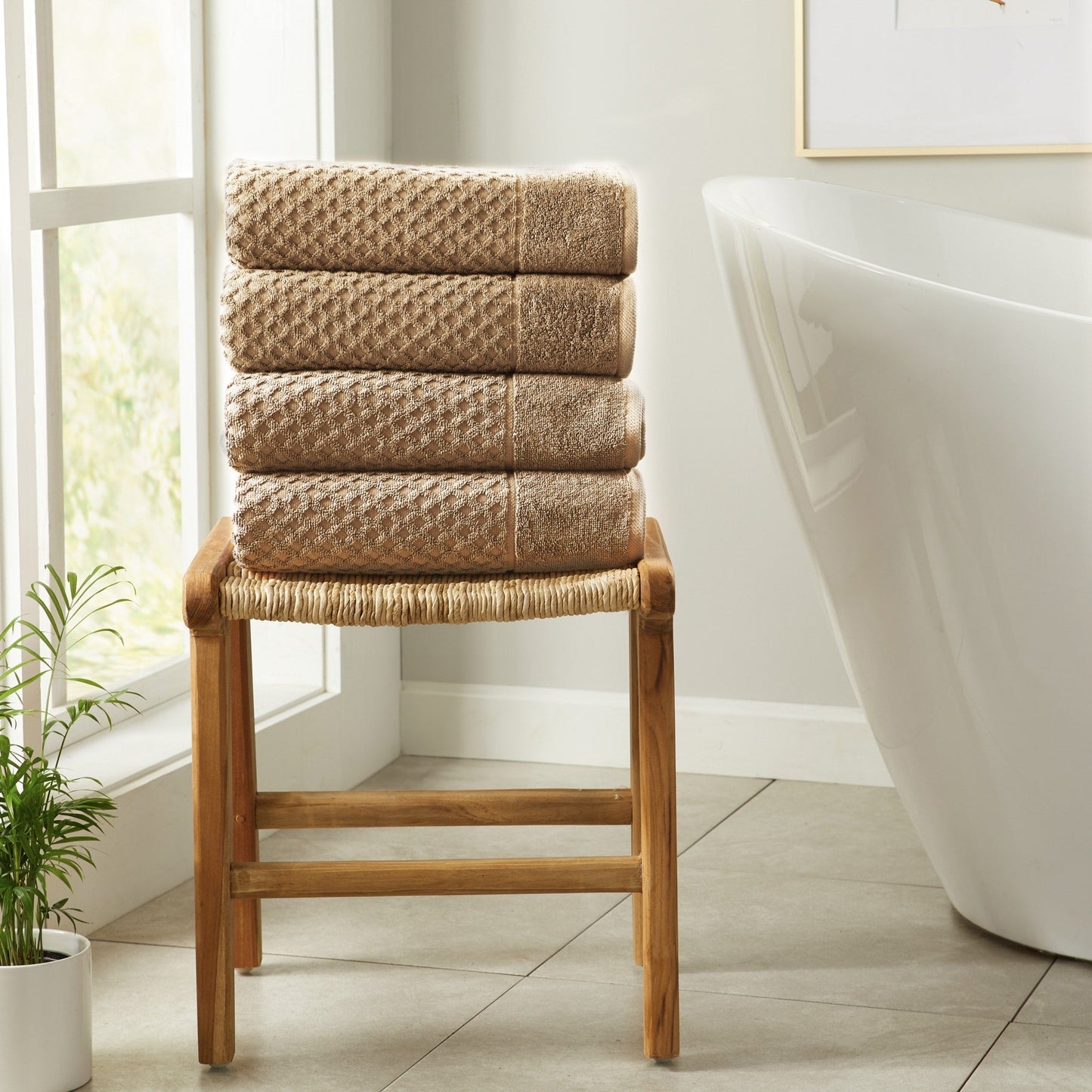 Linery & Co. Cotton Diamond Waffle Texture Bath Towels.