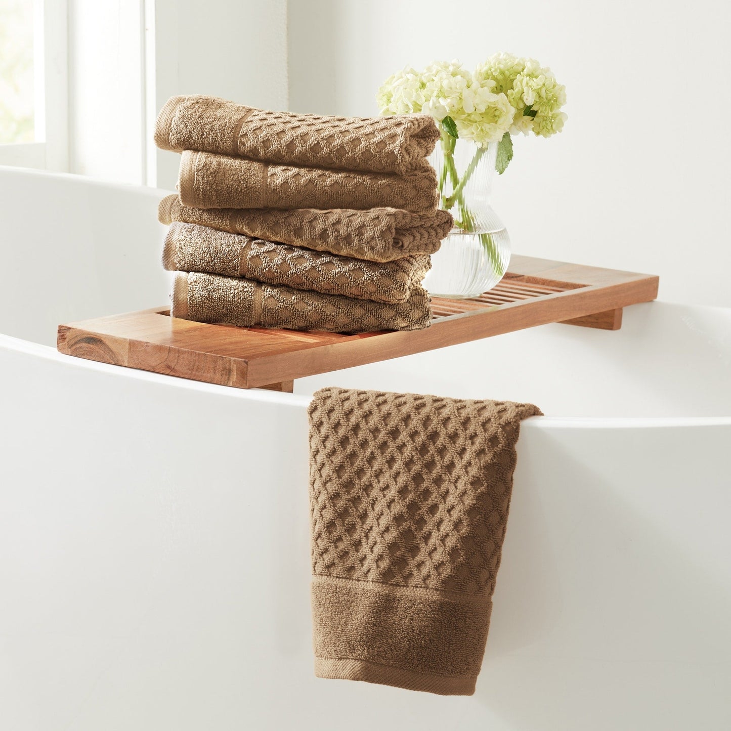 Linery & Co. Cotton Diamond Waffle Texture Bath Towels.