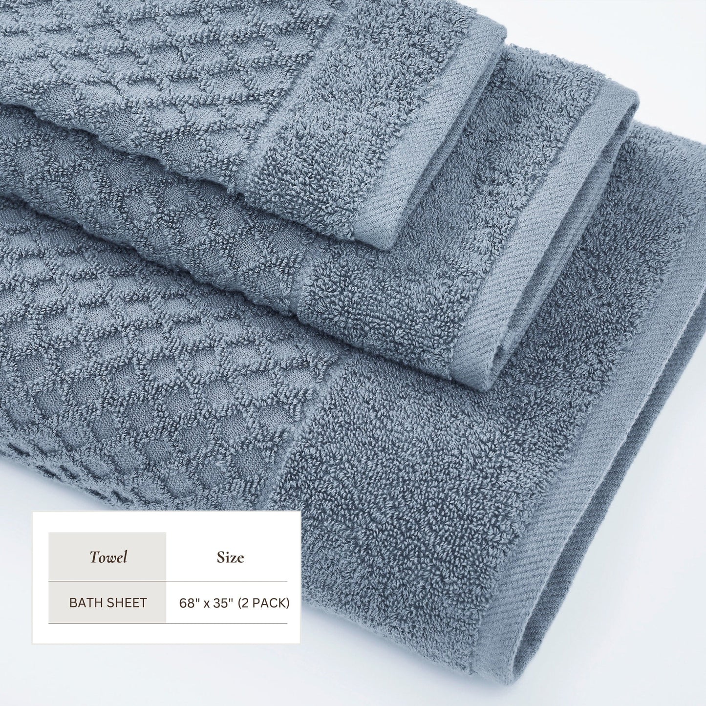 Linery & Co. Cotton Diamond Waffle Texture Bath Towels.