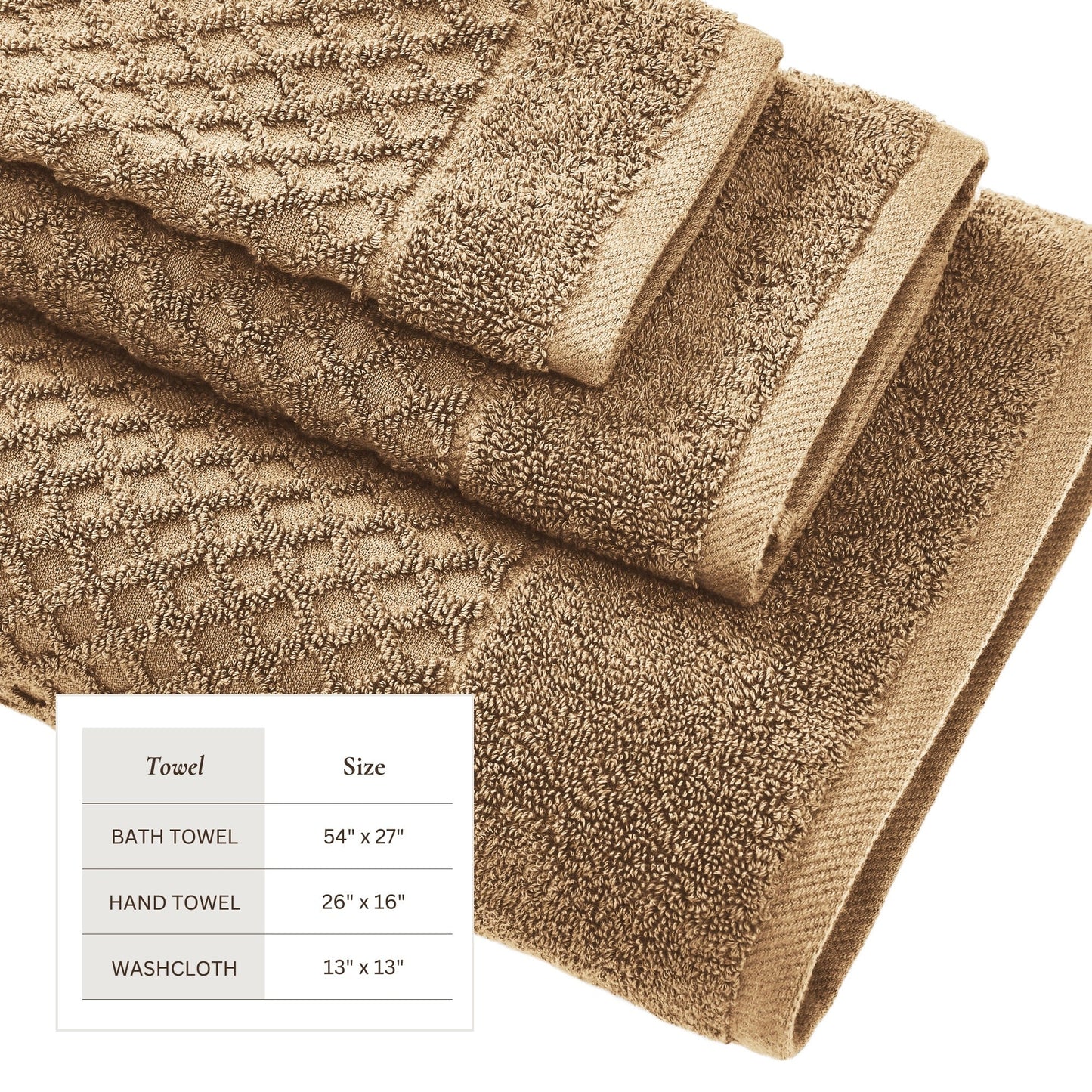 Linery & Co. Cotton Diamond Waffle Texture Bath Towels.
