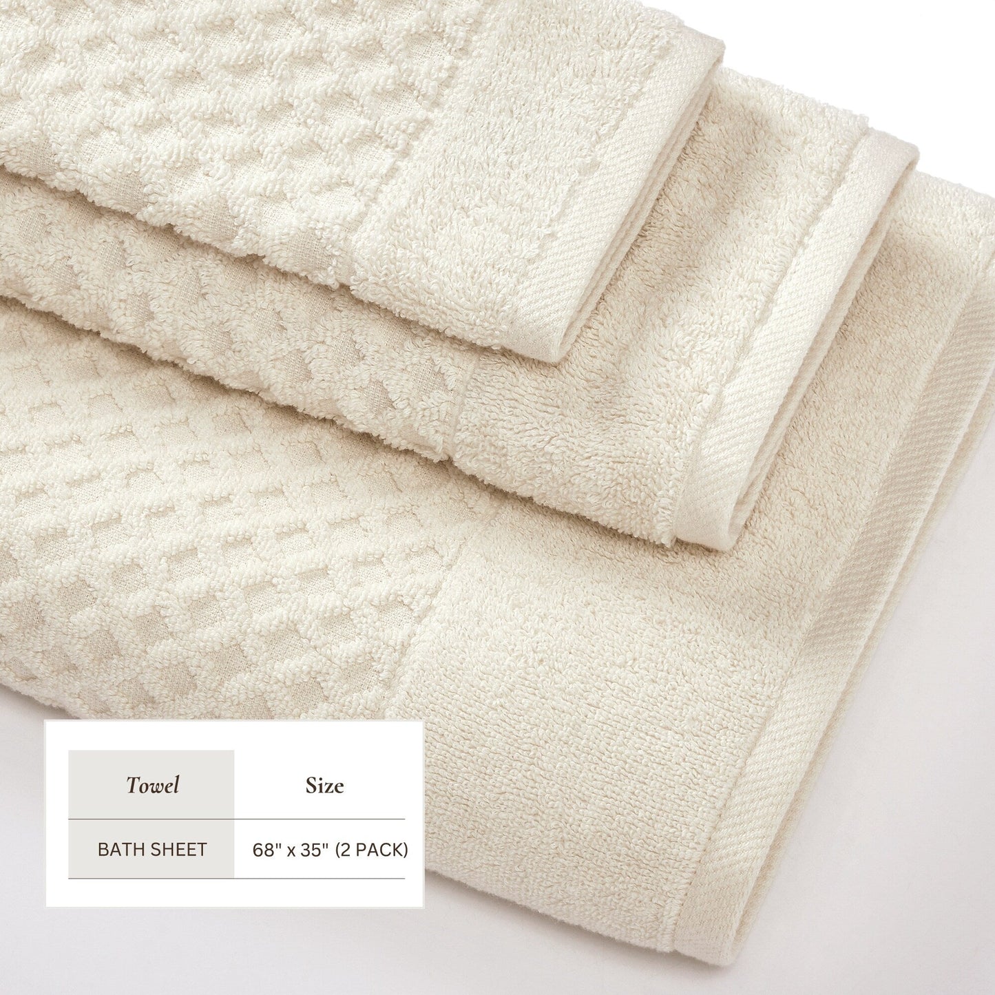 Linery & Co. Cotton Diamond Waffle Texture Bath Towels.