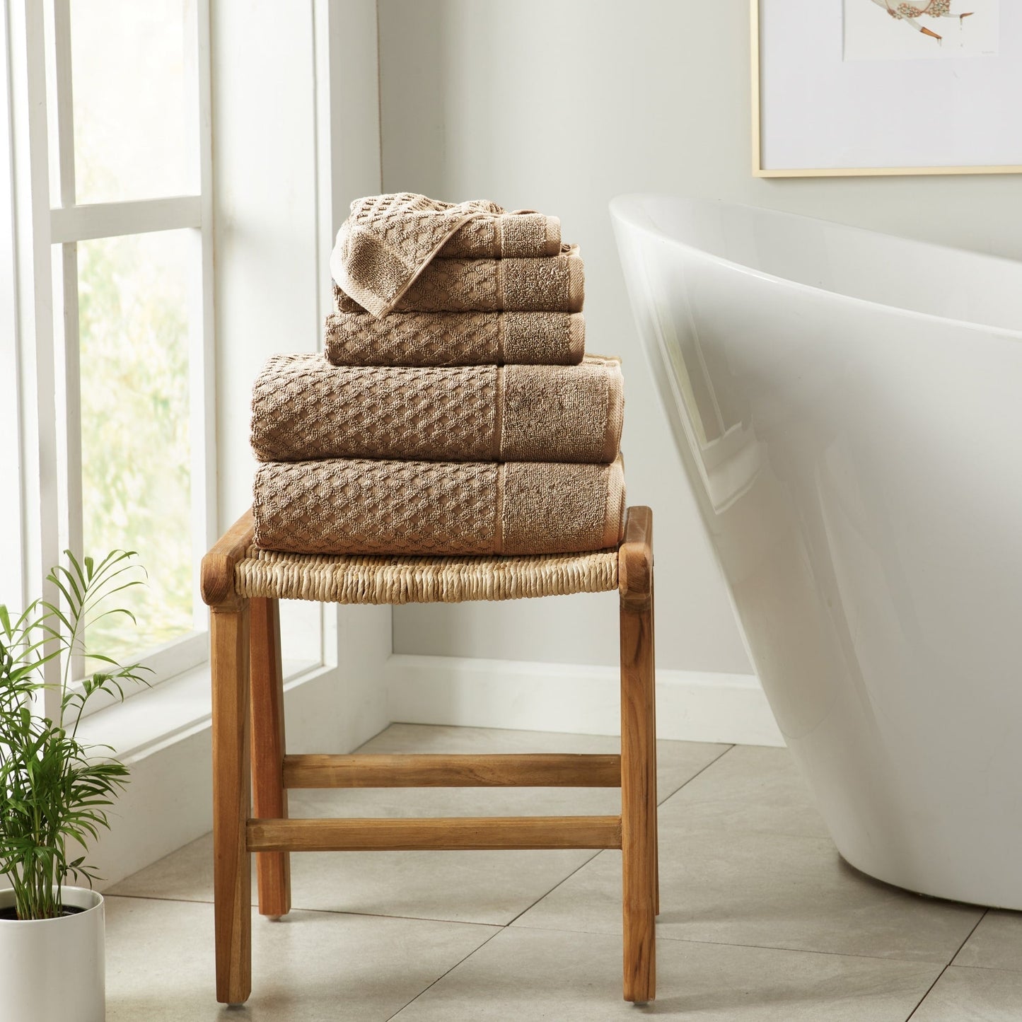 Linery & Co. Cotton Diamond Waffle Texture Bath Towels.