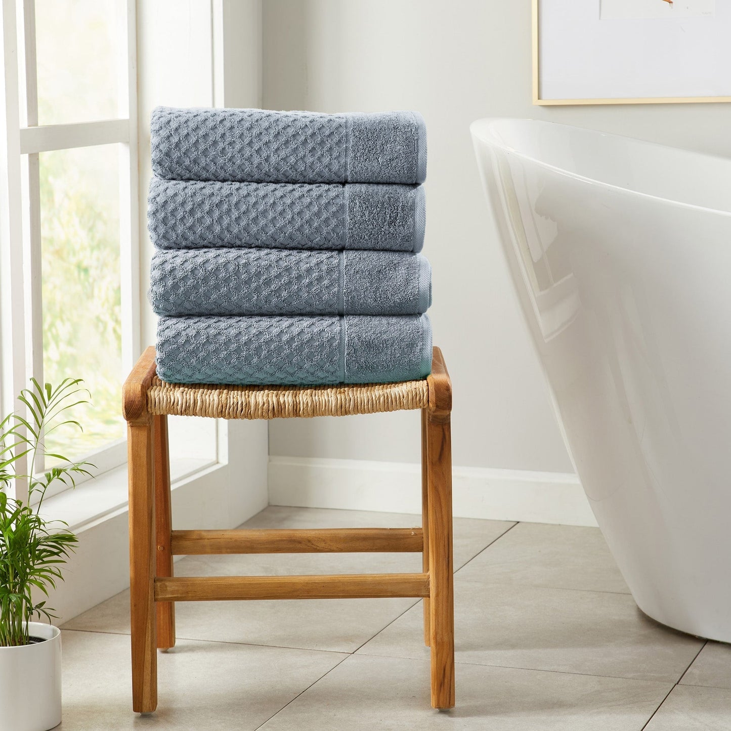 Linery & Co. Cotton Diamond Waffle Texture Bath Towels.