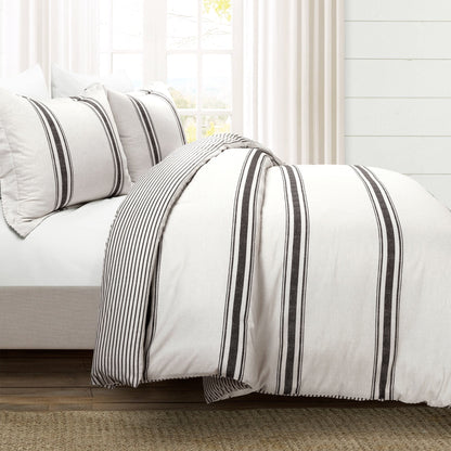 Lush Decor Farmhouse Stripe 3 Piece Duvet Cover Set