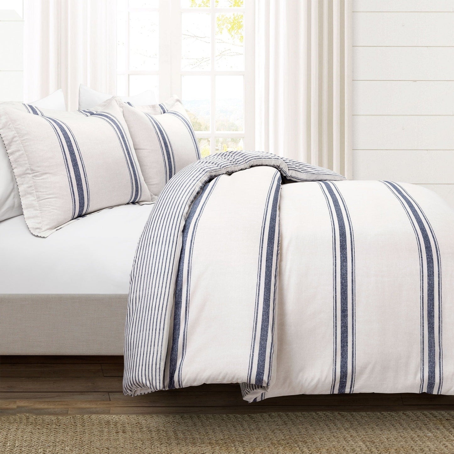Lush Decor Farmhouse Stripe 3 Piece Duvet Cover Set