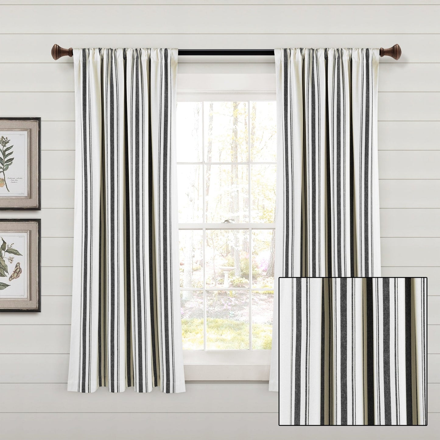Lush Decor Farmhouse Stripe Yarn Dyed Cotton Window Curtain Panel Pair