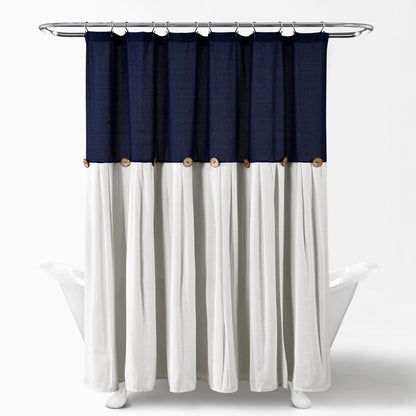 Lush Decor Two-tone Linen Button Shower Curtain