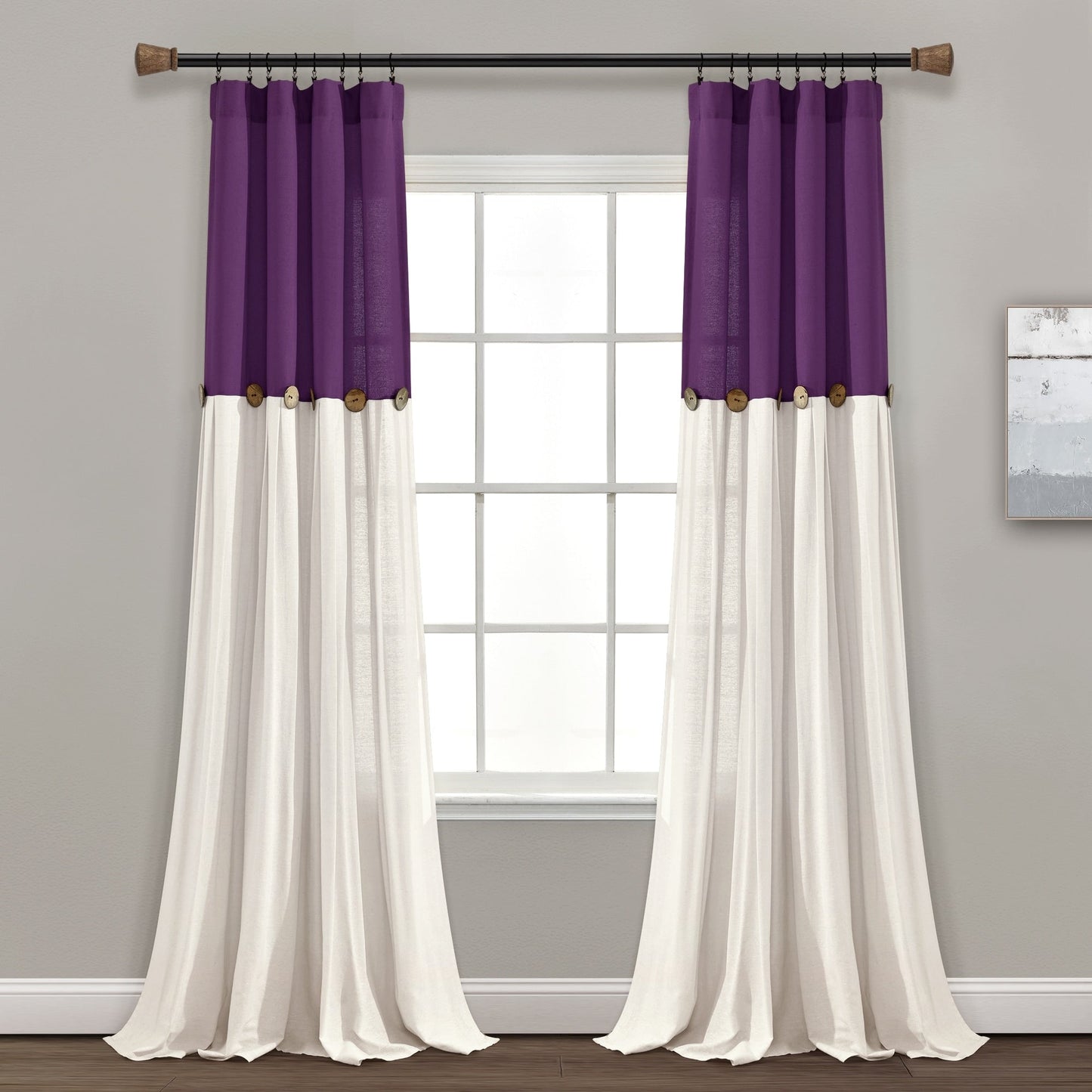 Lush Decor Linen Button Single Panel Window Curtain