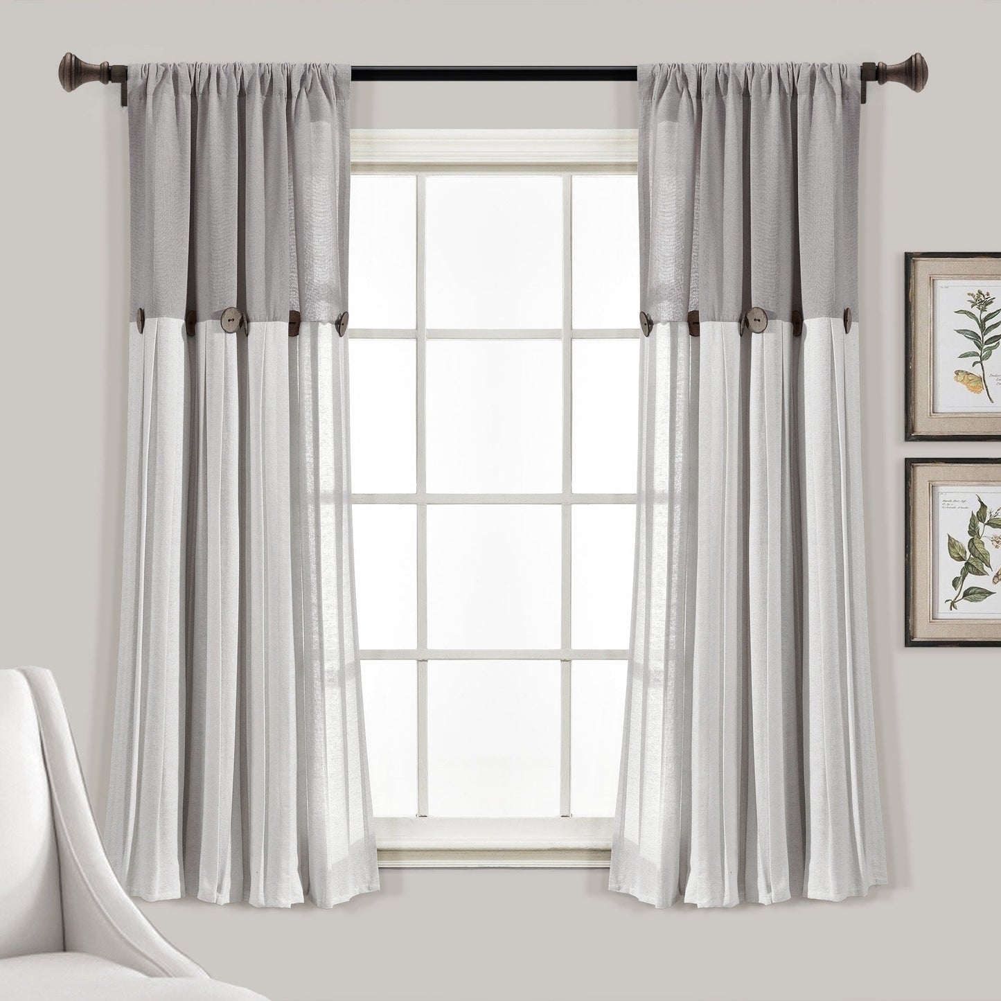 Lush Decor Linen Button Single Panel Window Curtain