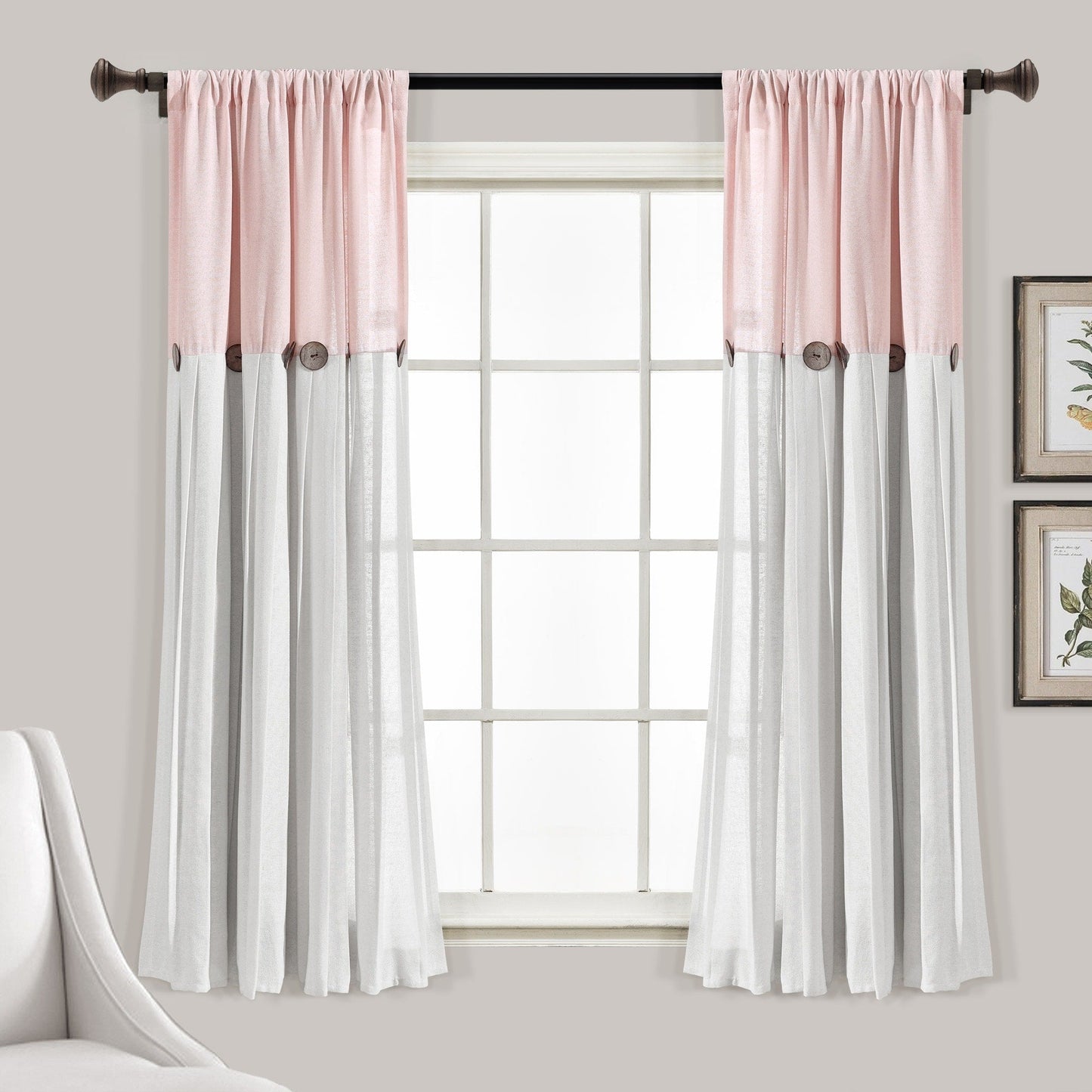 Lush Decor Linen Button Single Panel Window Curtain