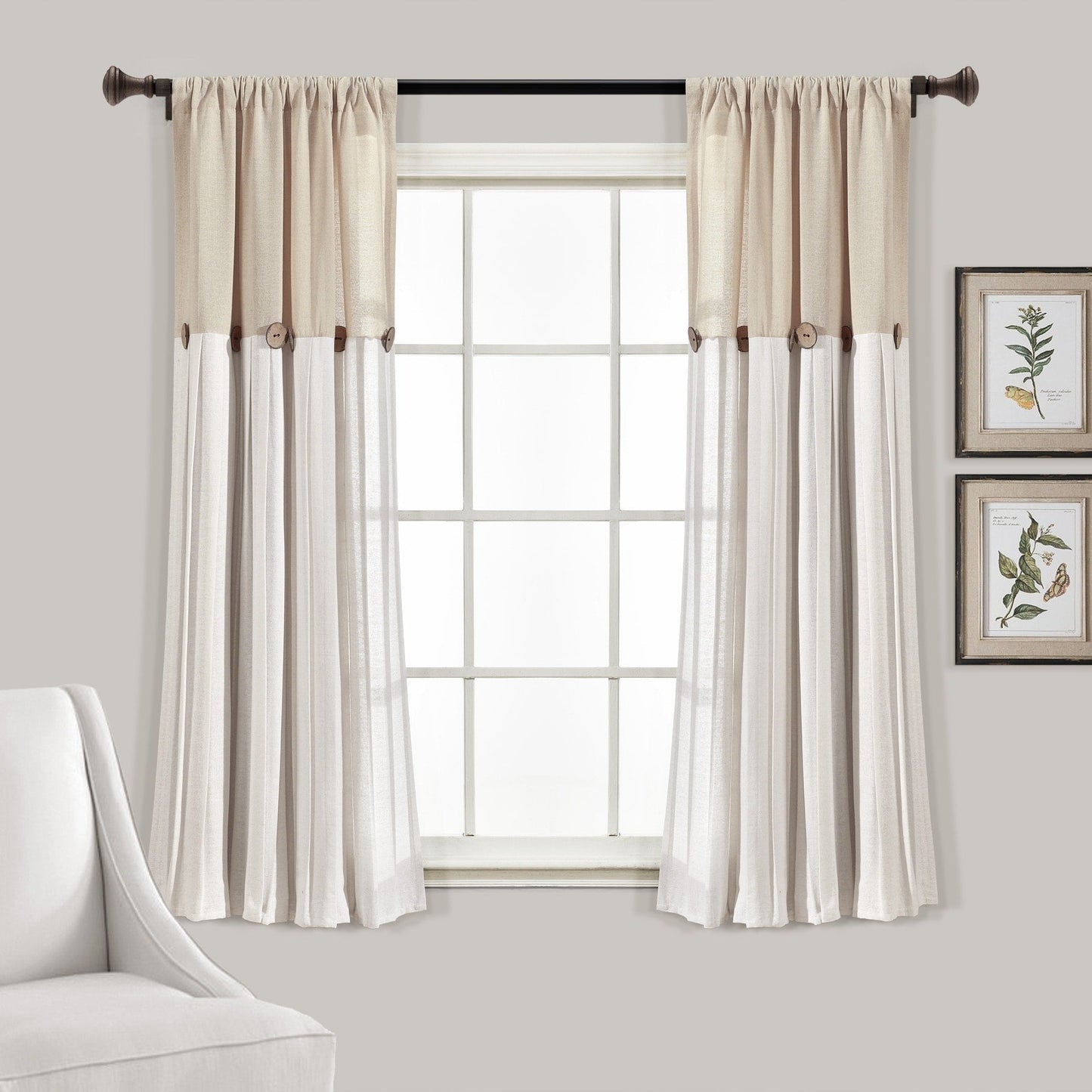 Lush Decor Linen Button Single Panel Window Curtain