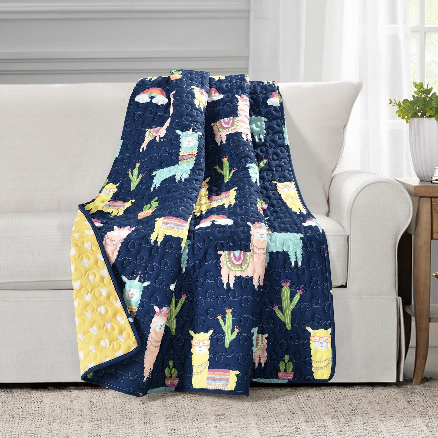 Lush Decor Southwest Llama Cactus Reversible Throw Blanket