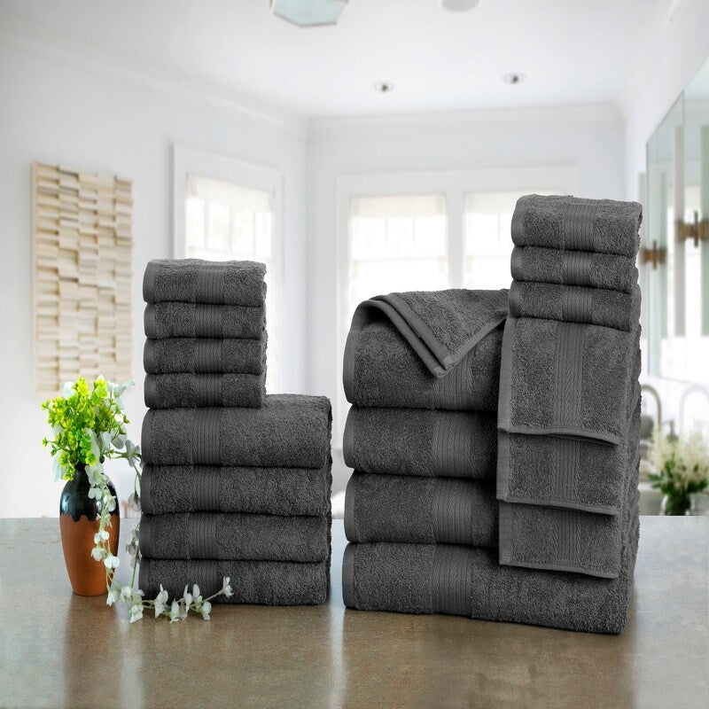 Luxurious Cotton 600 GSM Bathroom Towel Sets by Ample Decor - Set of 18