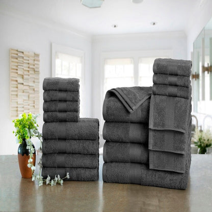 Luxurious Cotton 600 GSM Bathroom Towel Sets by Ample Decor - Set of 18