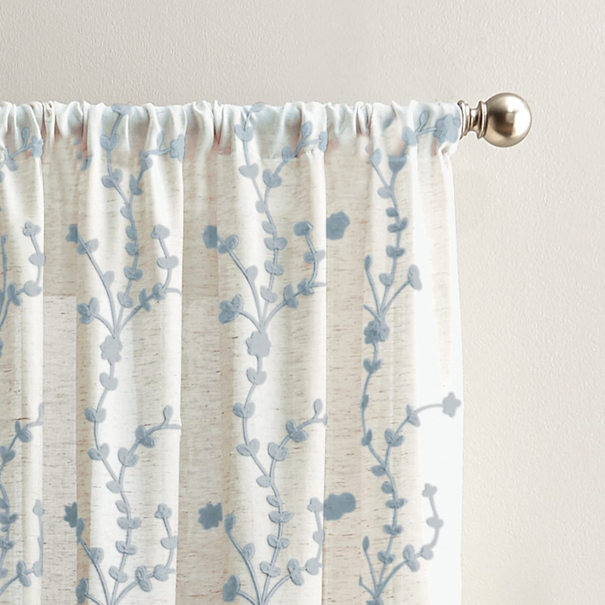 Lynette Floral Embroidered Rod Pocket Curtain Panel