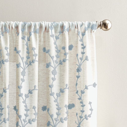 Lynette Floral Embroidered Rod Pocket Curtain Panel