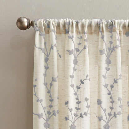 Lynette Floral Embroidered Rod Pocket Curtain Panel