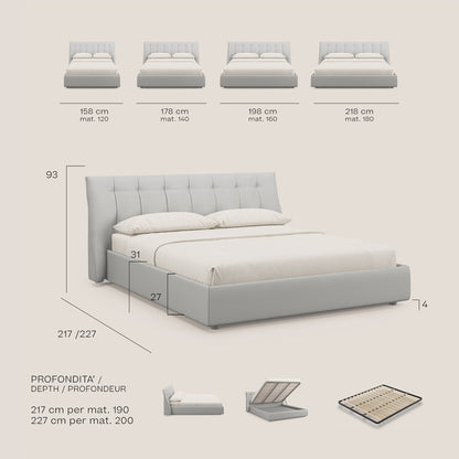 Clizia letto imbottito di design con vano contenitore in ecopelle impermeabile T04 grigio chiaro 