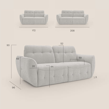 Cerbero divano 2 e 3 posti 208 cm in morbido bouclé impermeabile T07 grigio