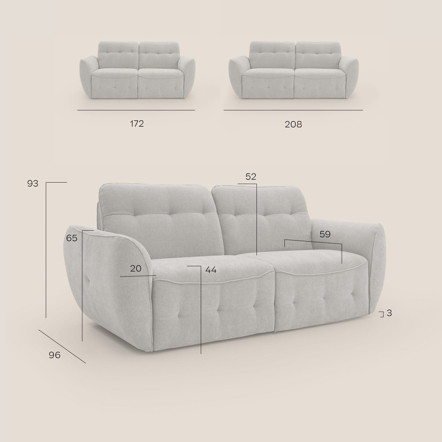 Cerbero divano 2 e 3 posti in morbido bouclé impermeabile T07 beige