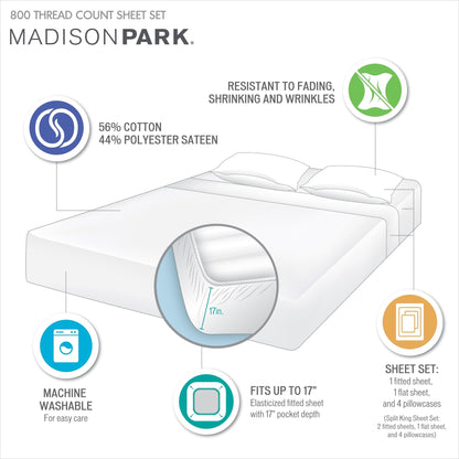 Madison Park 1500 Thread Count Cotton Blend 4 PC Sheet Set
