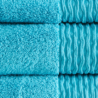 Madison Park Aer Jacquard Wavy Border Zero Twist Antimicrobial Cotton Towel Set