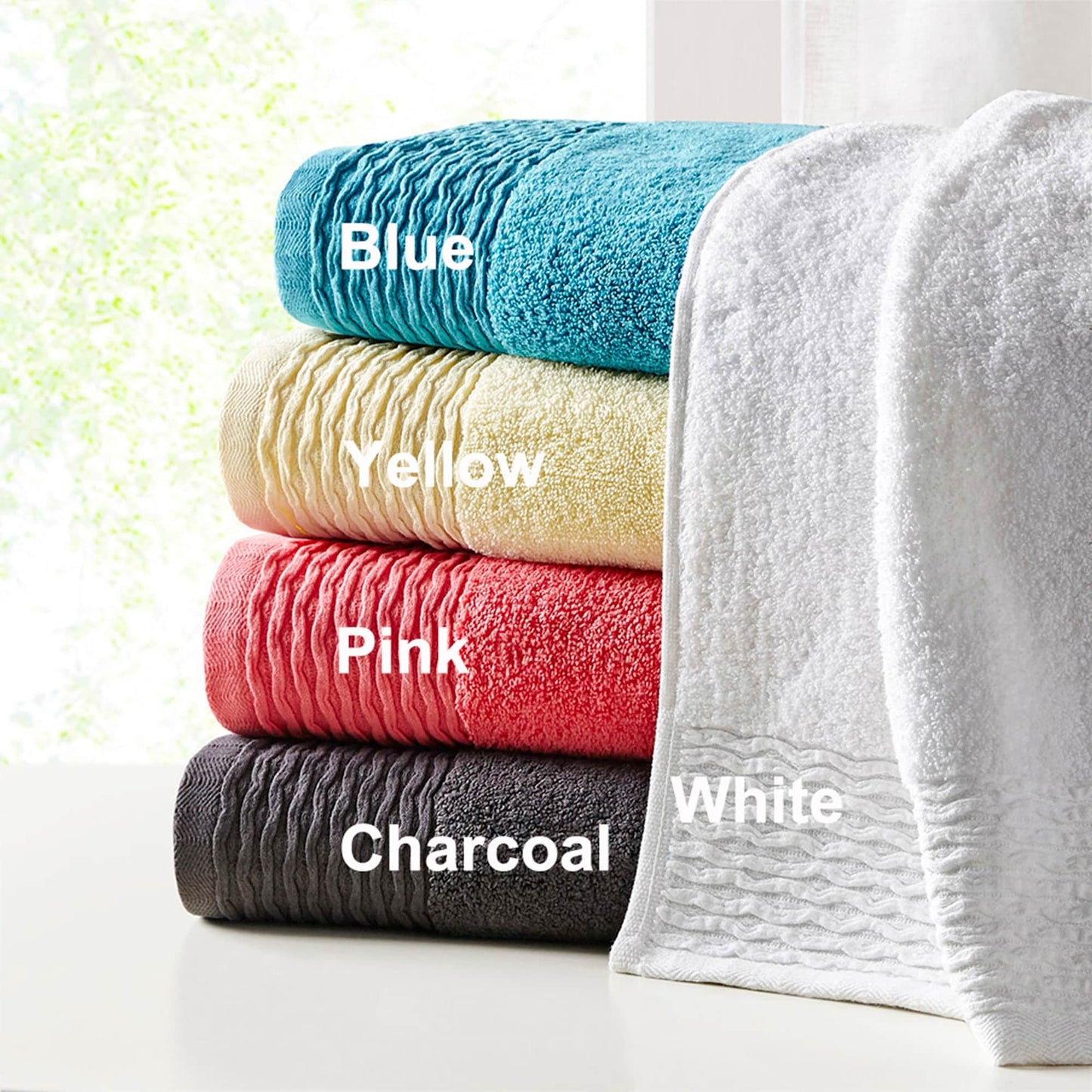 Madison Park Aer Jacquard Wavy Border Zero Twist Antimicrobial Cotton Towel Set