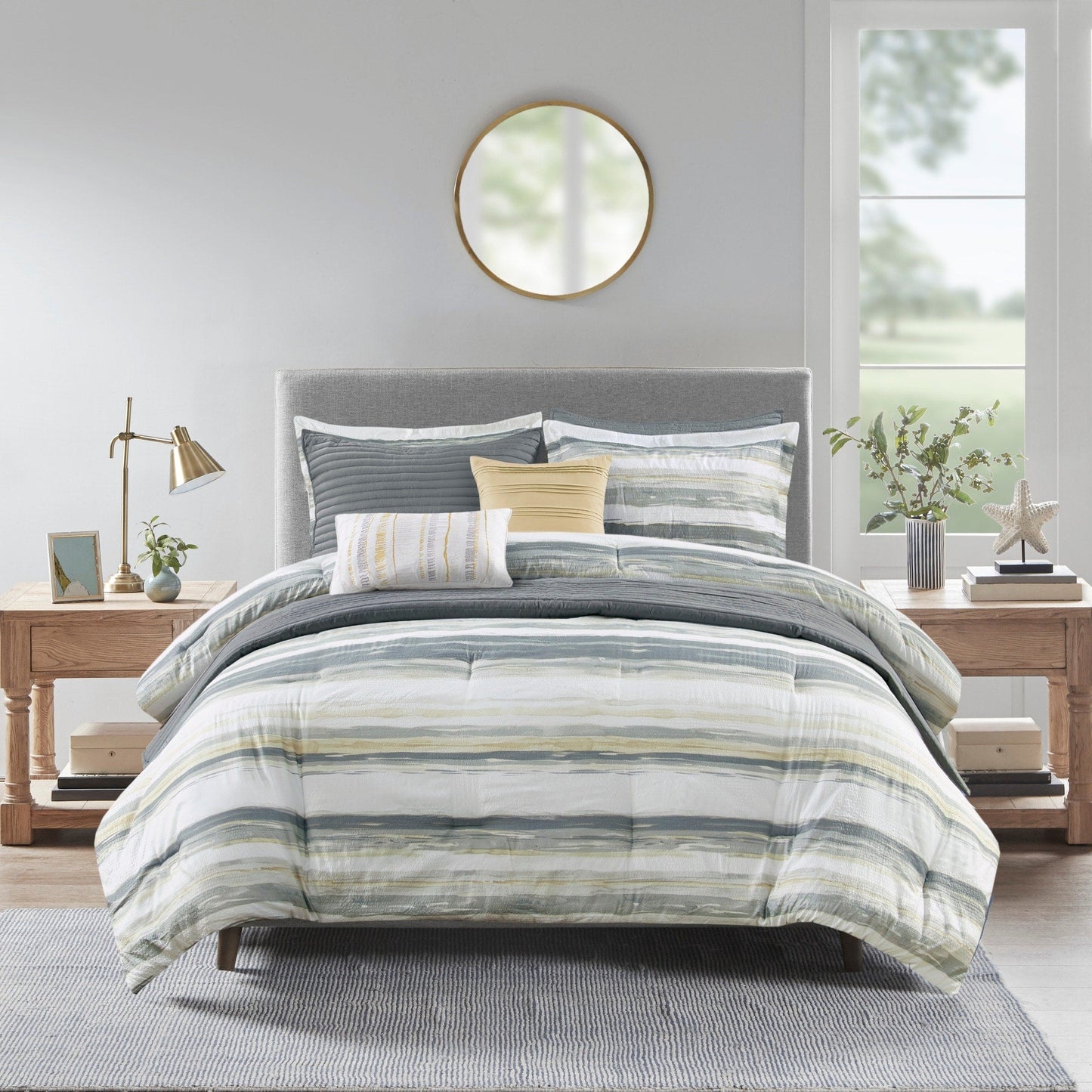Madison Park Anchorage 8 Piece Printed Seersucker Comforter and Quilt Set Collection