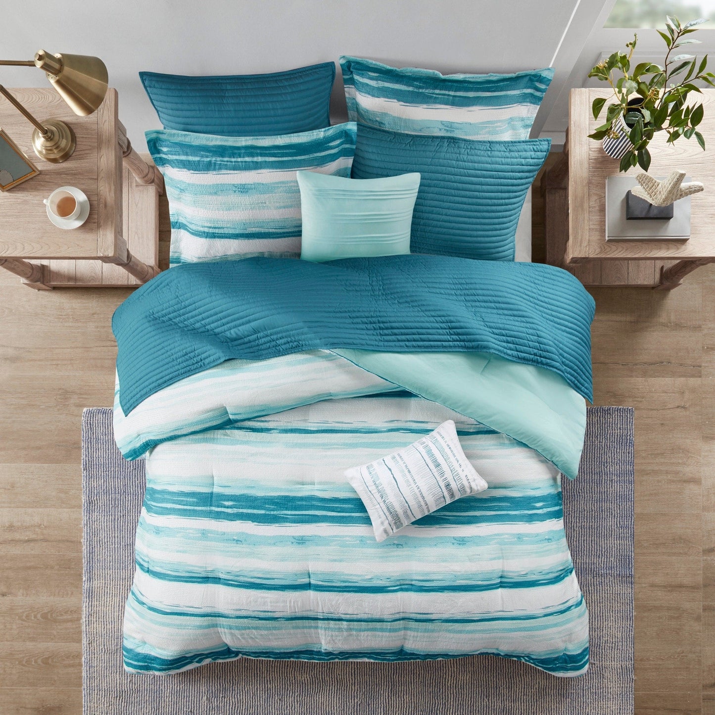 Madison Park Anchorage 8 Piece Printed Seersucker Comforter and Quilt Set Collection