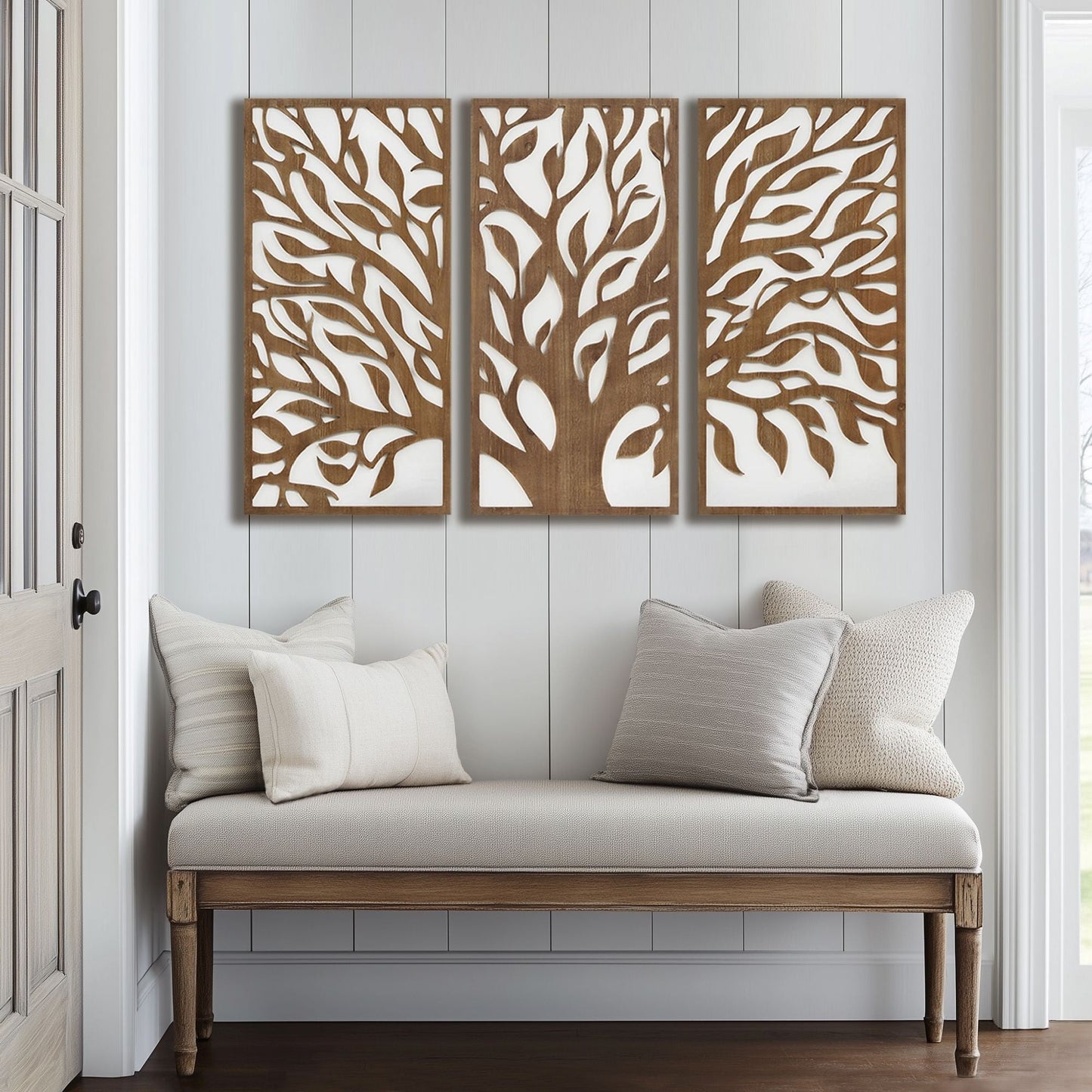 Madison Park Birch Palms Birch Botanical Two-tone Wood Panel Wall Decor Set