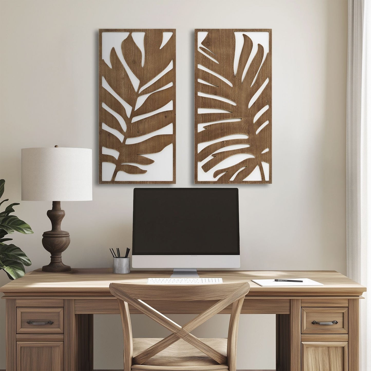 Madison Park Birch Palms Birch Botanical Two-tone Wood Panel Wall Decor Set