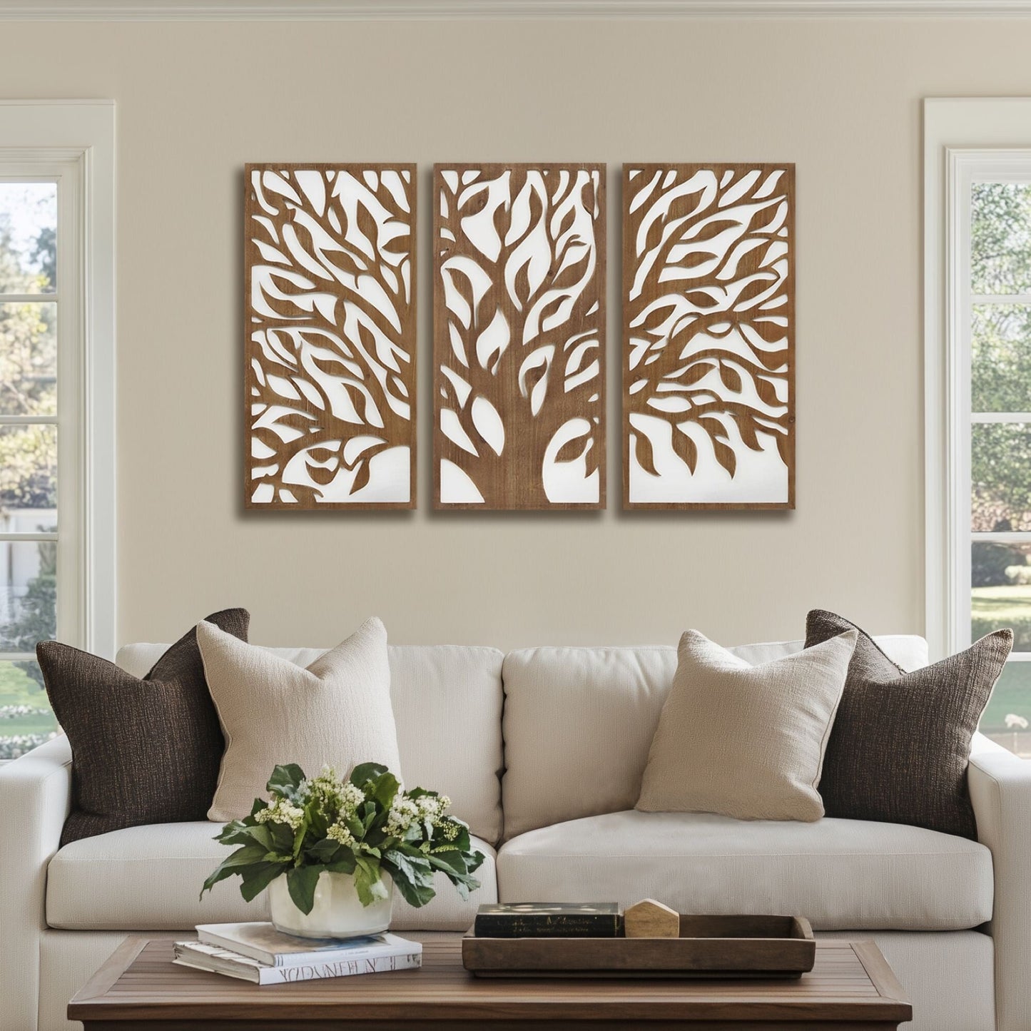 Madison Park Birch Palms Birch Botanical Two-tone Wood Panel Wall Decor Set