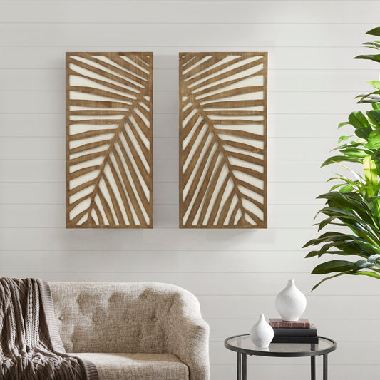 Madison Park Birch Palms Birch Botanical Two-tone Wood Panel Wall Decor Set