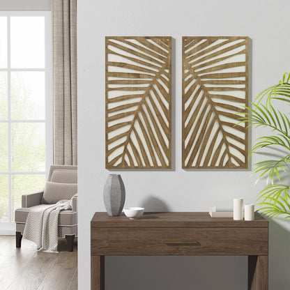 Madison Park Birch Palms Birch Botanical Two-tone Wood Panel Wall Decor Set