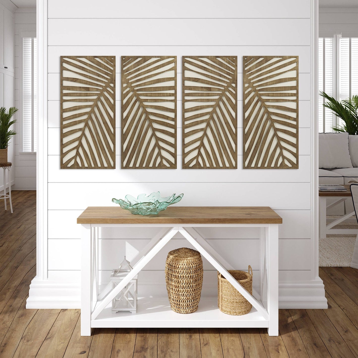 Madison Park Birch Palms Birch Botanical Two-tone Wood Panel Wall Decor Set